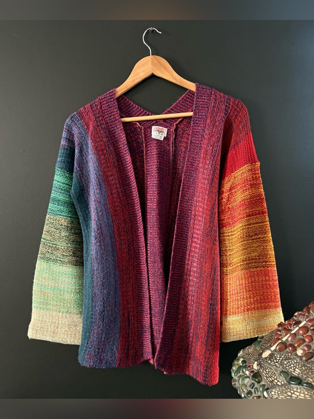 Vintage 1970’s Casual Corner Rainbow Wool Blend Women’s Cardigan Size S